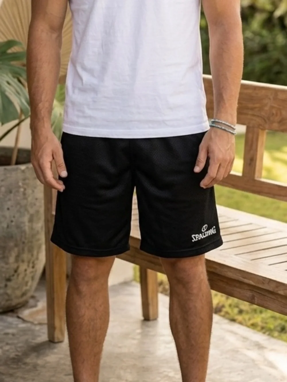 SPALDING Men's Black Mesh Basketball Shorts | Elastic Waist Athletic Gym Shorts
